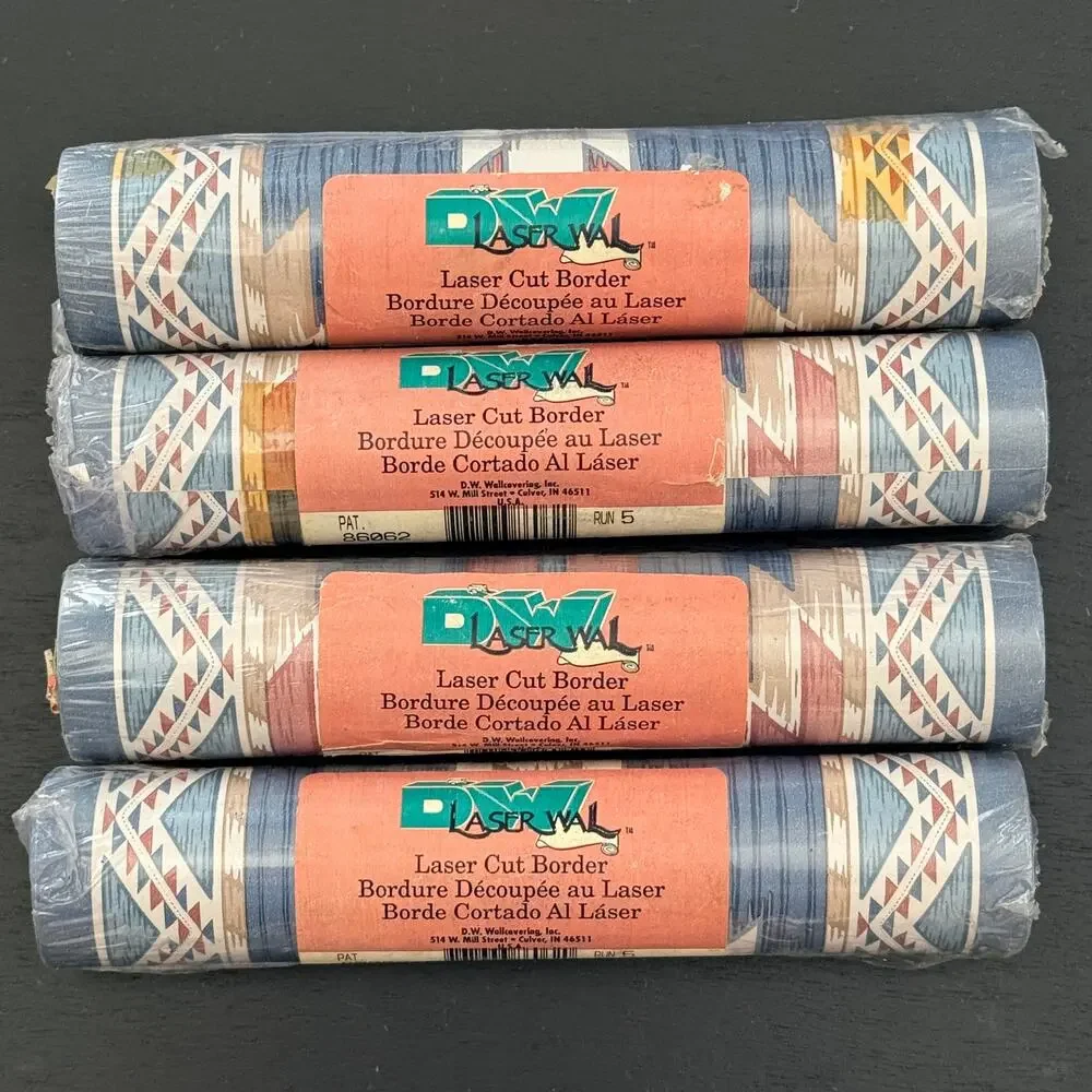 D.W. Laser Wal 86062 Wallpaper Border 6in x 5yd Lot 4 Southwest Aztec Vtg NOS